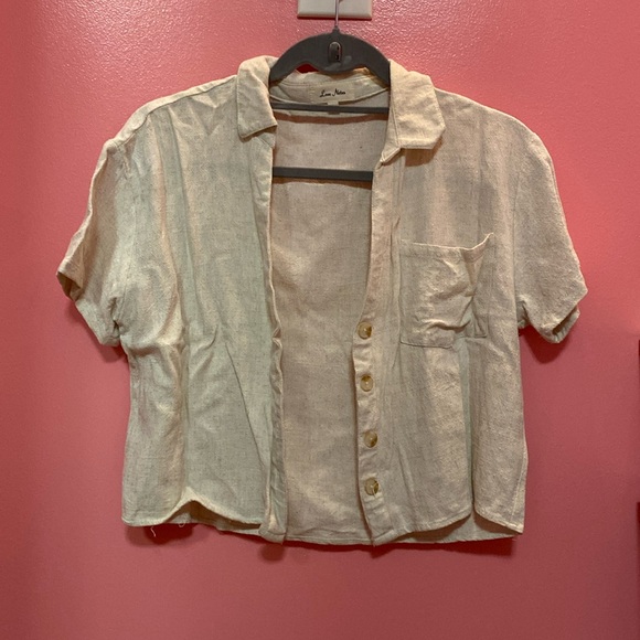 Love Notes Linen Blend Cream Cropped Button Down Shirt - Picture 1 of 5